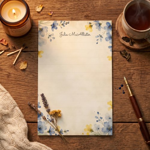 Lined Vintage Botanical Floral Watercolor Stationery