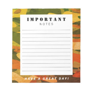 Lined writing notepad with green army camo border