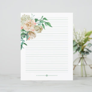 Lined writing paper - cream watercolor roses