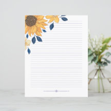 Lined writing paper - sunflowers