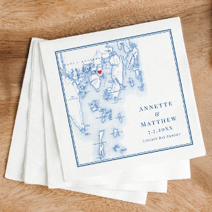 Linekin Bay Resort Maine Map Elegant Navy Wedding Napkins
