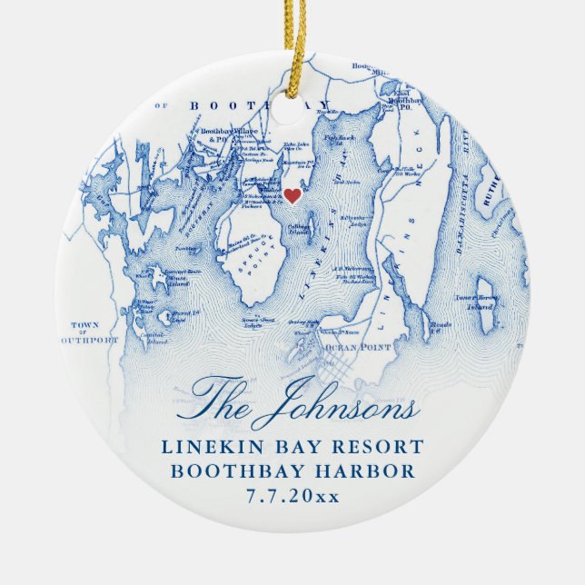 Linekin Bay Resort Map Newlywed First Christmas  Ceramic Ornament (Front)
