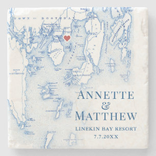 Linekin Bay Resort Wedding Favor Maine Map Stone Coaster