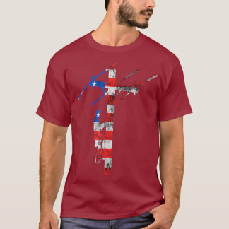 Lineman American 4th July Electrician Cable T-Shirt
