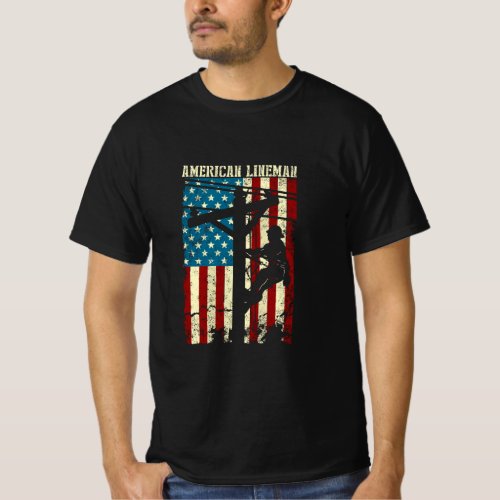 Lineman American flag Electric Cable gift Patrioti T_Shirt