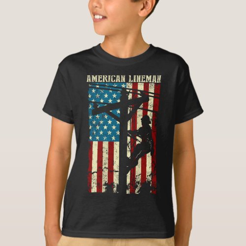 Lineman American flag Electric Cable gift Patrioti T_Shirt