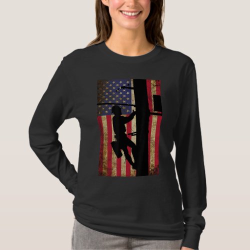 Lineman American Flag Electric Cable Lineman Gift T_Shirt