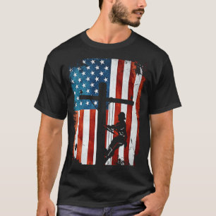Lineman American Flag Electric Cable Lineman T-Shirt