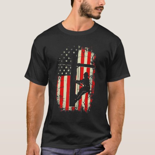 Lineman American Flag  Electric Cable Lineman T_Shirt