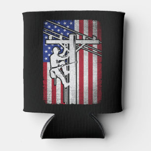 Lineman American Flag Electric Cable Lineworker  Can Cooler