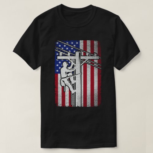 Lineman American Flag Electric Cable Lineworker  T_Shirt
