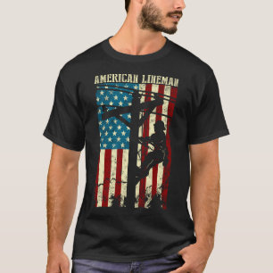 Lineman American Flag Electric Cable Patriotic Lin T-Shirt