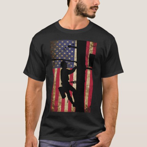 Lineman American Flag Electric Cable T_Shirt