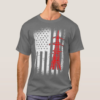 Lineman American Flag Retro Electrician Labor Day T-Shirt