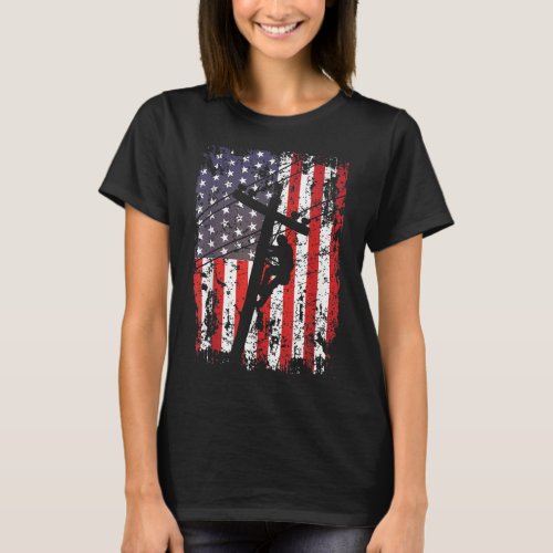 Lineman American Flag USA Patriotic Lineman Gift L T_Shirt