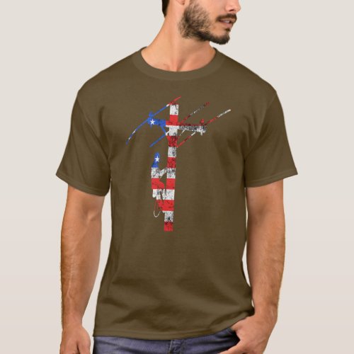Lineman American Usa 4th July Electrician Cable T_Shirt