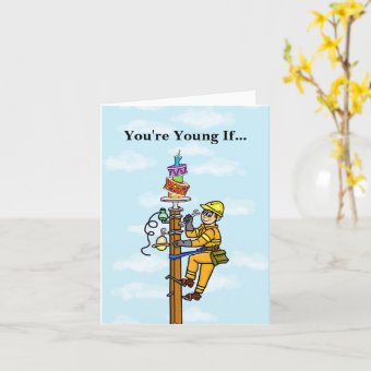 Lineman Birthday Card with Birthday Cake on Pole | Zazzle
