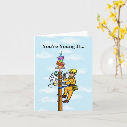 Lineman Birthday Card with Birthday Cake on Pole | Zazzle