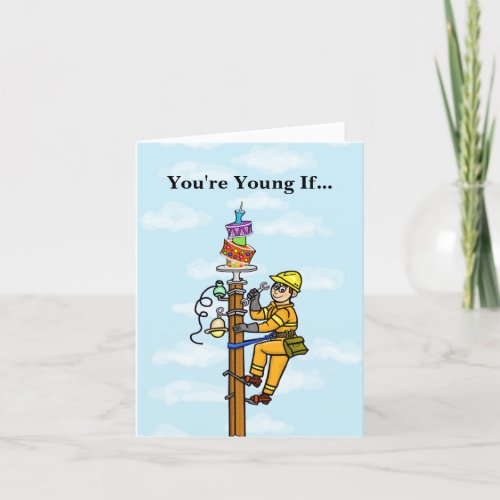 Lineman Birthday Card with Birthday Cake on Pole