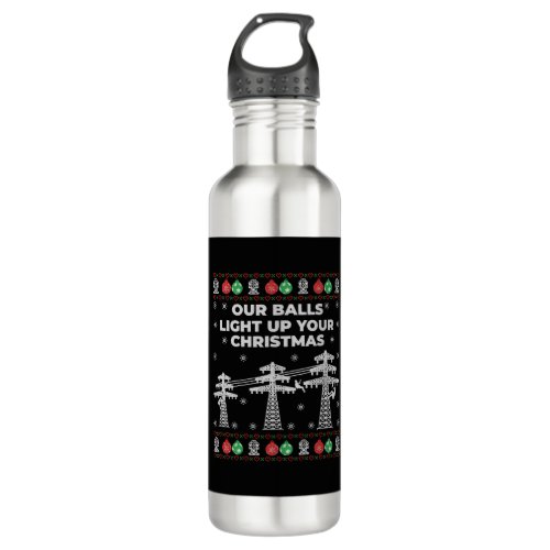 Lineman Christmas Our Balls Light Up Stainless Steel Water Bottle