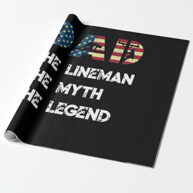 Lineman Dad Dad Myth Legend American Flag Wrapping Paper (Unrolled)
