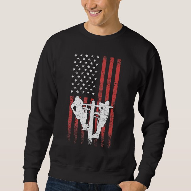 Lineman Electric Cable Lineman Power Pole USA Flag Sweatshirt (Front)