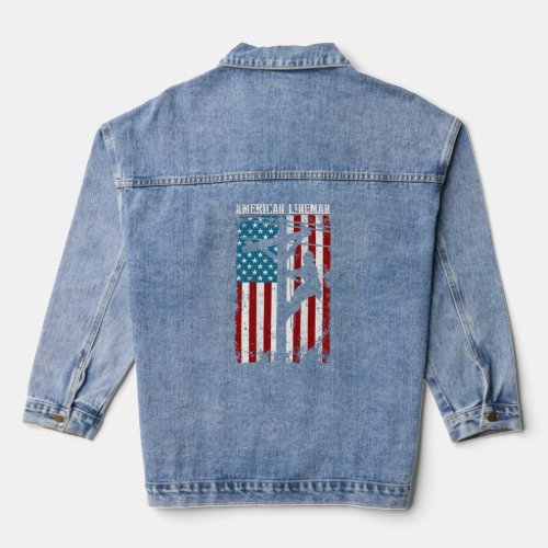 Lineman gifts American flag Electric Cable Patriot Denim Jacket