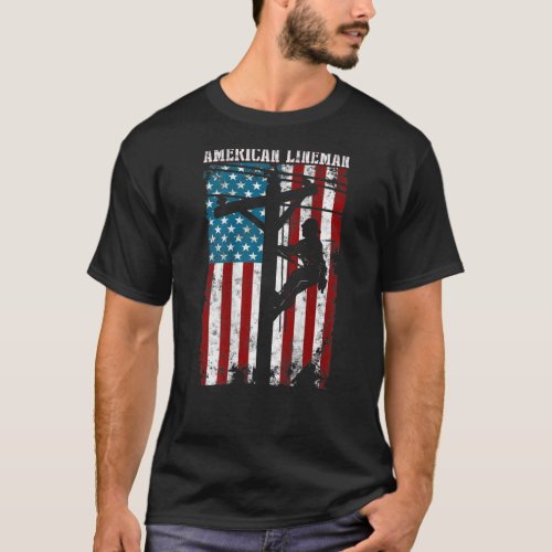 Lineman gifts American flag Electric Cable Patriot T_Shirt
