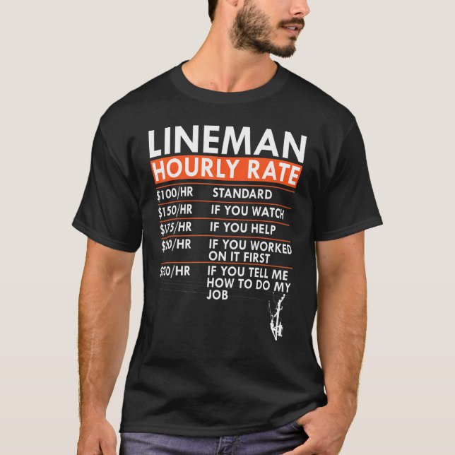 Lineman Hourly Rate Power Electric Cable Labor Rat T-Shirt (Front)