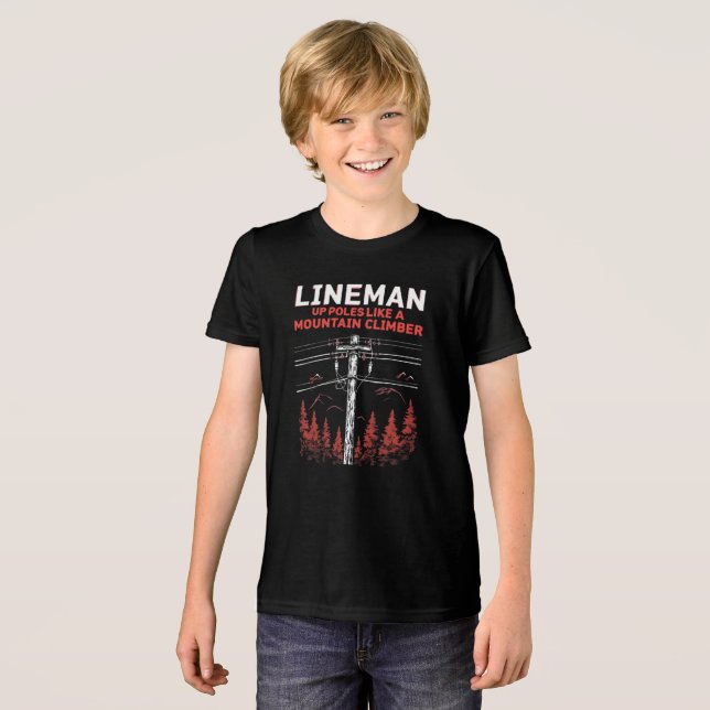 Lineman Humor:  Up Poles Like a Mountain Climber Tri-Blend Shirt (Front Full)