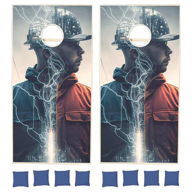 Lineman Lightning Storm custom pic lineman Cornhole Set (Set)