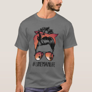Lineman Mom Life Messy Bun Hair Bandana Mother's D T-Shirt