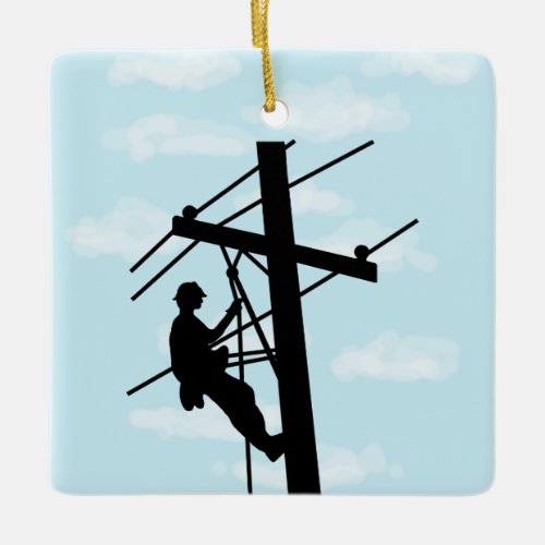 Lineman on Pole Silhouette Personalized Ornament