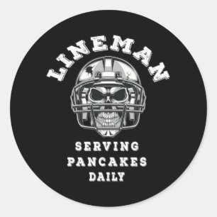 Lineman serving pancakes daily football classic round sticker