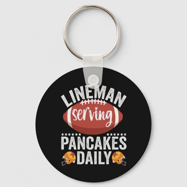 Lineman Serving Pancakes Daily Funny Football Gift Keychain (Front)