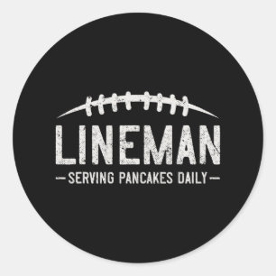 Lineman Serving Pancakes Daily Funny Vintage Footb Classic Round Sticker