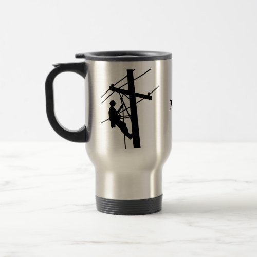 Lineman Silhouettes Personalized Name Travel Mug