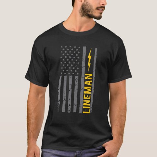 Lineman Spark USA Flag Lineman Enthusiast US Linew T_Shirt