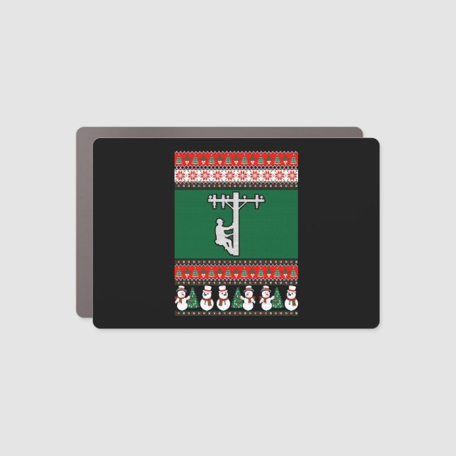 Lineman Ugly Christmas Sweater Car Magnet (Front)