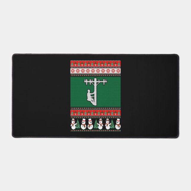 Lineman Ugly Christmas Sweater Desk Mat (Front)