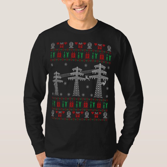Lineman Ugly Christmas Sweater  For Electrician (Front)
