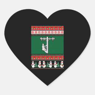 Lineman Ugly Christmas Sweater Heart Sticker