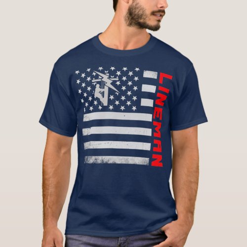 Lineman US Flag Mask  T_Shirt