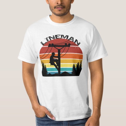 Lineman Vintage Retro Sunset T_Shirt