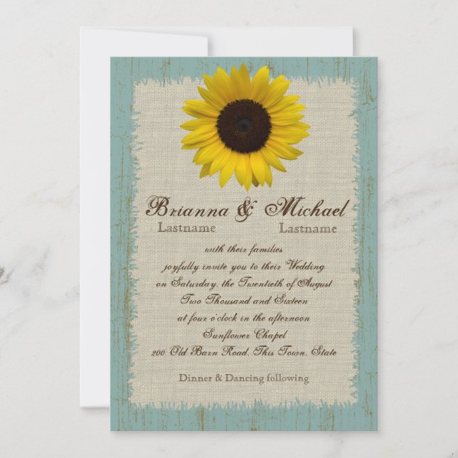 Linen and Barnwood Sunflower Invitation (Front)