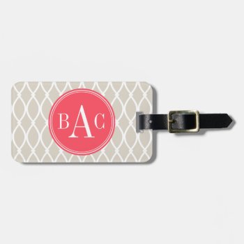 Linen And Coral Monogrammed Barcelona Print Luggage Tag by Letsrendevoo at Zazzle