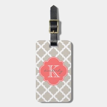 Linen And Coral Moroccan Quatrefoil Print Luggage Tag by Letsrendevoo at Zazzle