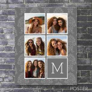 Linen and Gray Instagram 5 Photo Collage Monogram Poster