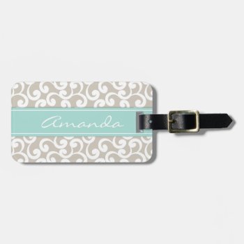 Linen And Mint Monogrammed Elements Print Luggage Tag by Letsrendevoo at Zazzle
