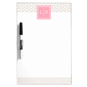 Linen and Pink Diamonds Pattern and Monogram Dry-Erase Board